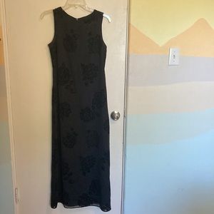 Vintage Velvet Rose Burnout Long Sheath Dress